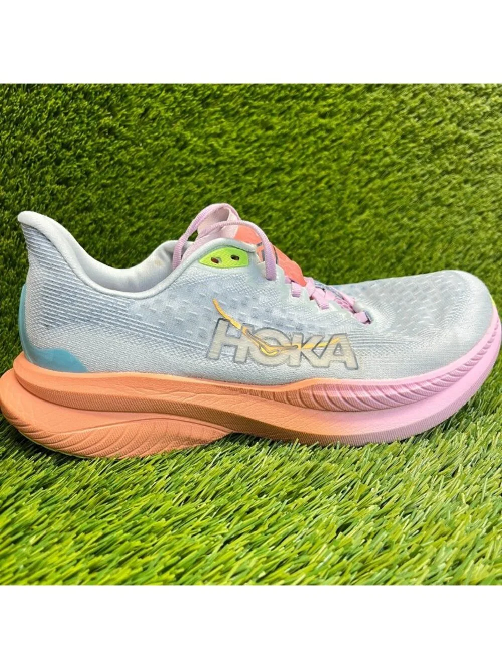 Hoka One One Mach 6 Womens Size 9.5 Blue Pink Athletic Running Shoes Sneakers